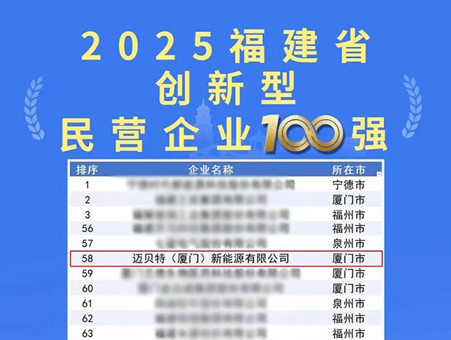 迈贝特荣登2025福建省创新型民营企业100强